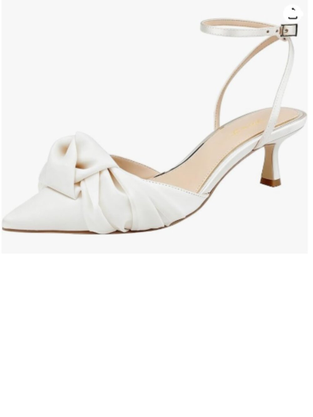 FOWT White Chiffon Bow Pointed Toe Satin Pumps Kitten Heel Ankle Strap Shoes